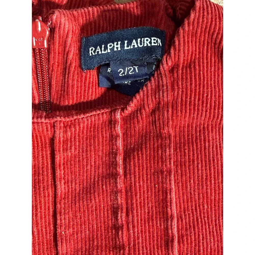 Ralph Lauren Corduroy Jumper Dress girls 2T red Pleated Ruffle Sleeveless